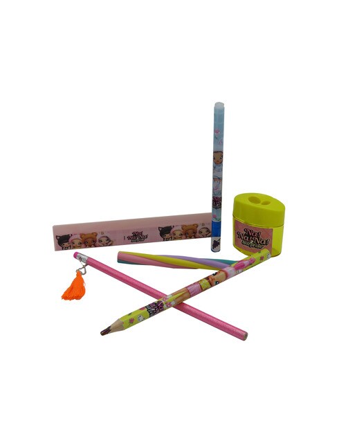 Conjunto Estojo Simples com Acessórios de Papelaria Nanana - Rosa Multicolor Preto-5