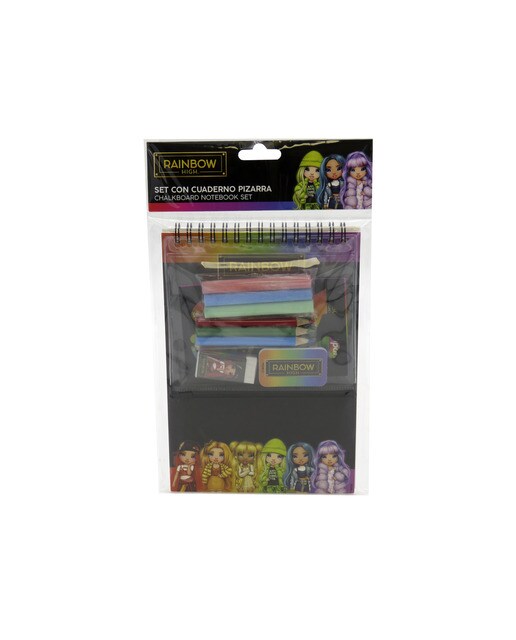 Conjunto de Papelaria com Caderno Lousa Rainbow High - Preto Multicolor Preto / Multicolor-1