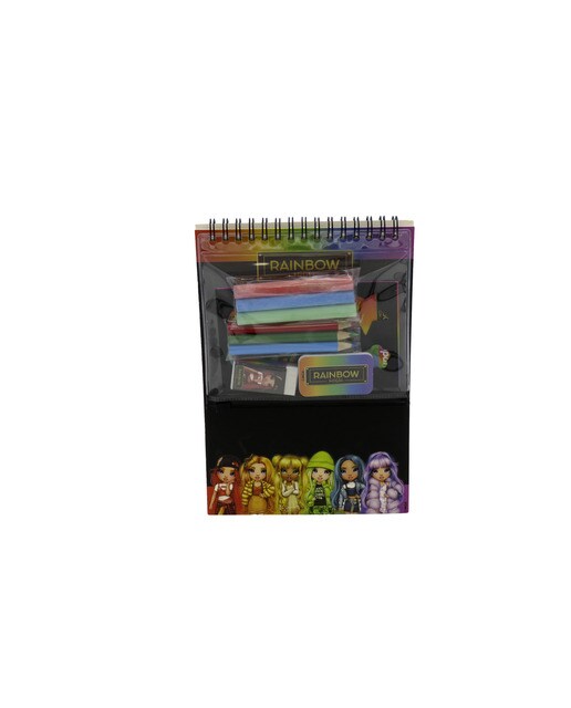 Conjunto de Papelaria com Caderno Lousa Rainbow High - Preto Multicolor Preto / Multicolor-2