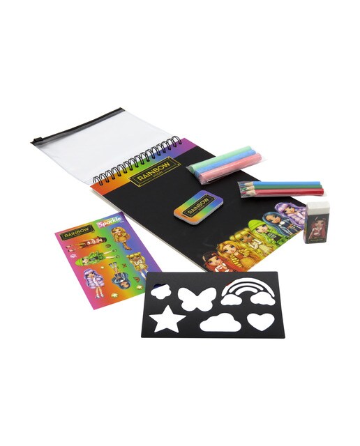 Conjunto de Papelaria com Caderno Lousa Rainbow High - Preto Multicolor Preto / Multicolor-3