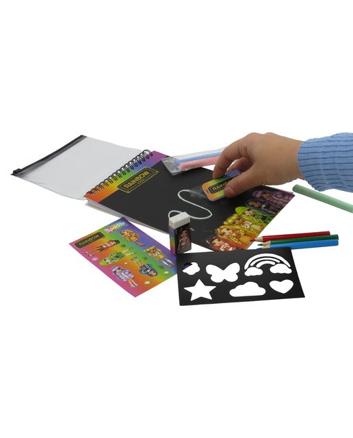 Conjunto de Papelaria com Caderno Lousa Rainbow High - Preto Multicolor Preto / Multicolor-5