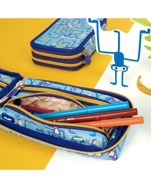 Estojo Múltiplo de 2 Pisos com Conteúdo Tangled Monkeys - Azul Azul / Multicolor-4