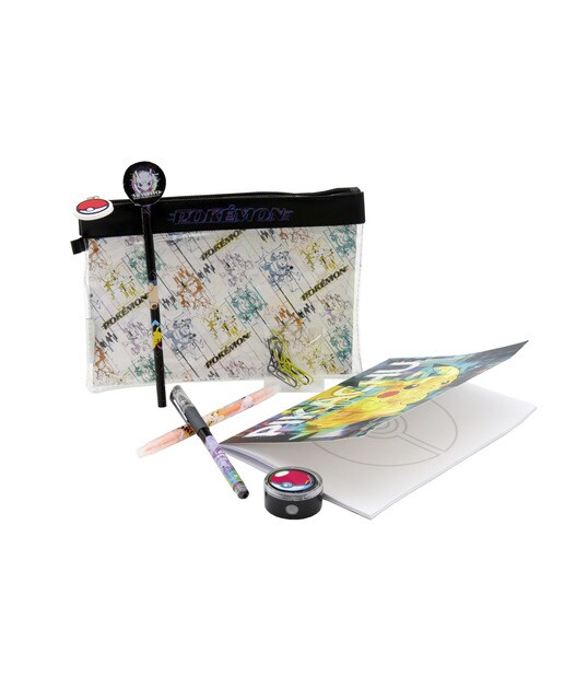 Imagem 0 de Conjunto de Estojo Simples com Material de Papelaria Pokémon - Preto/Multicolor