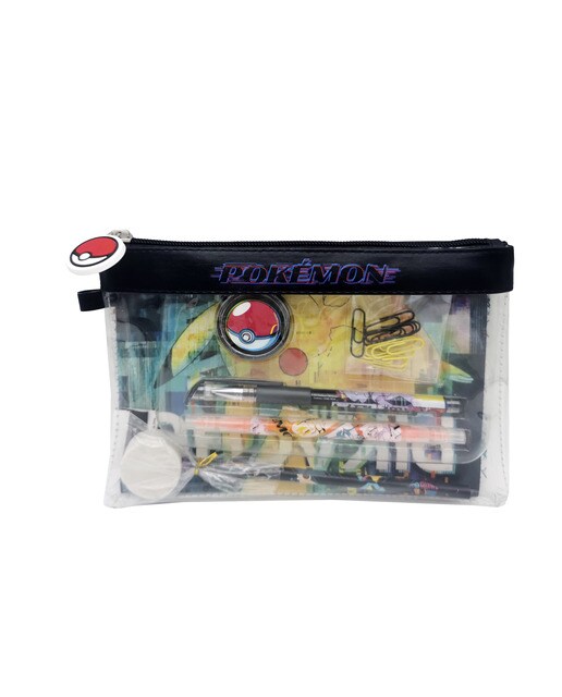 Conjunto de Estojo Simples com Material de Papelaria Pokémon - Preto/Multicolor 2