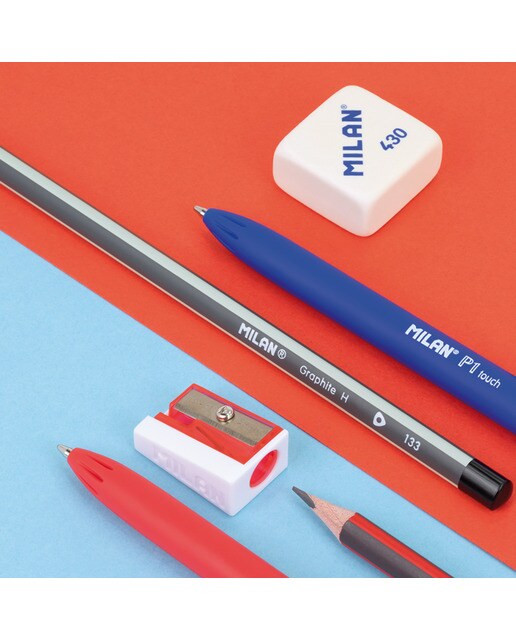Pack de 2 Canetas Esferográficas P1 Touch (Azul/Vermelho) + 2 Lápis Grafite HB e H + Borracha 430 + Afia Multicolor-2