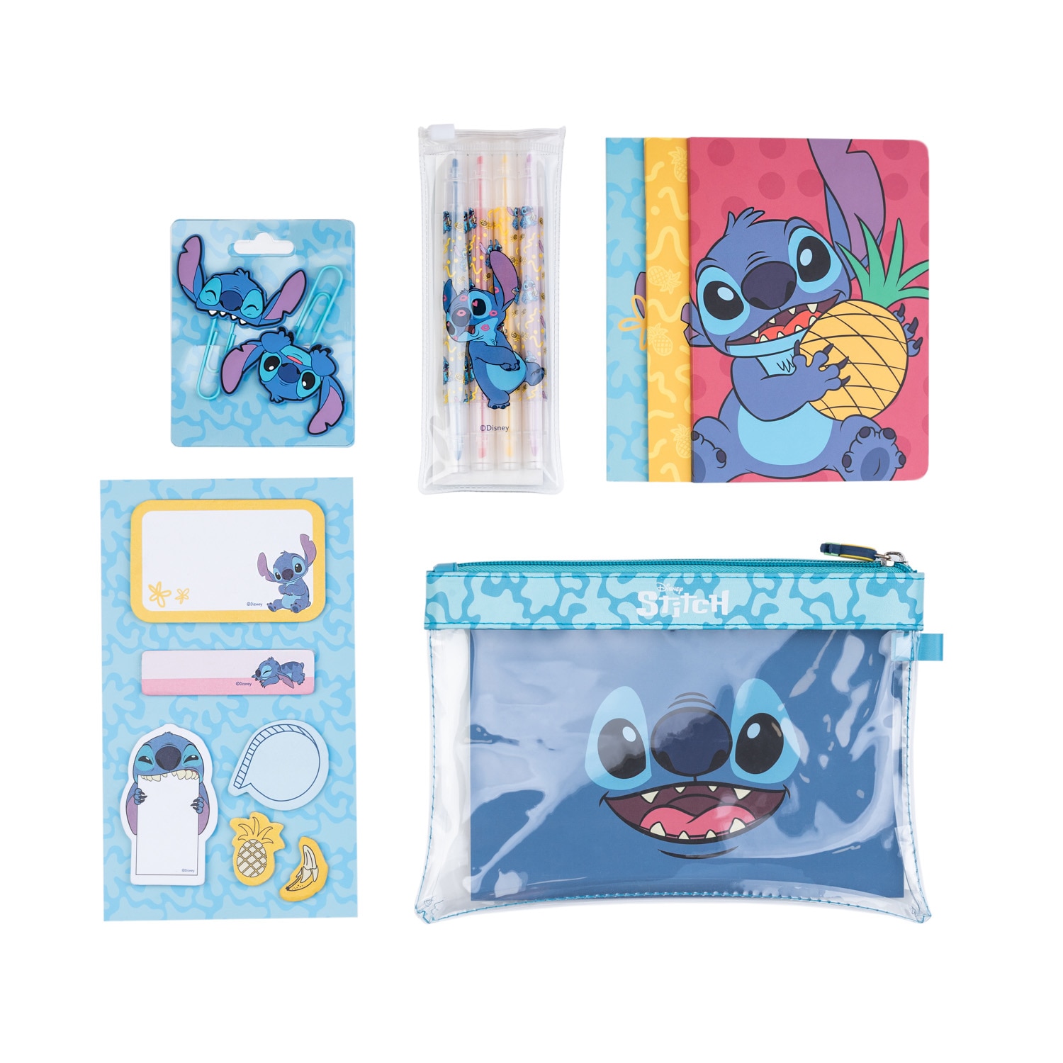 Conjunto de artigos de papelaria Disney Stitch Tropical Erik azul Azul / Branco-2