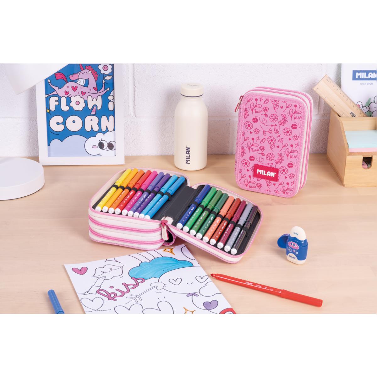 Plumier 3 pisos con contenido serie especial Flowicorn MILAN rosa Rosa-2