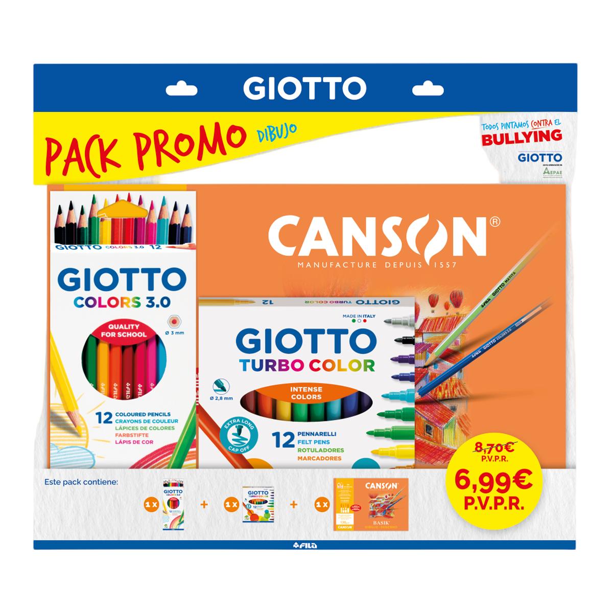 Imagen 0 de Pack 12 unidades Colors 3.0 + 12 unidades Turbo Color + minipck dibujo Basik Giotto & Canson