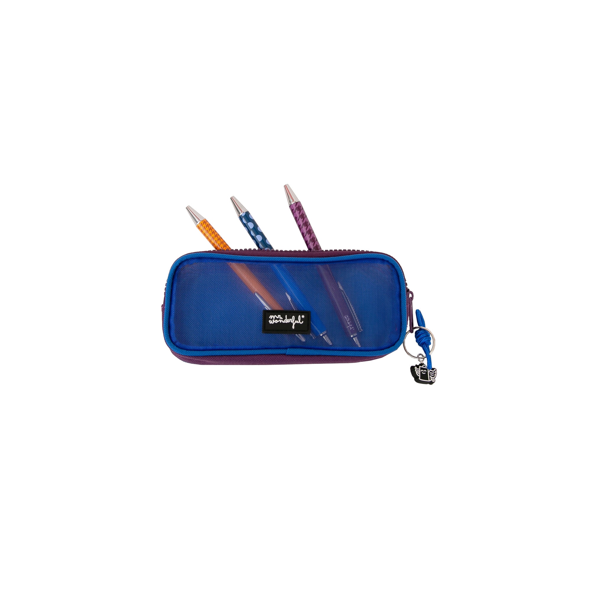 Estuche de rede Mr Wonderful: Azul com 3 canetas. 2