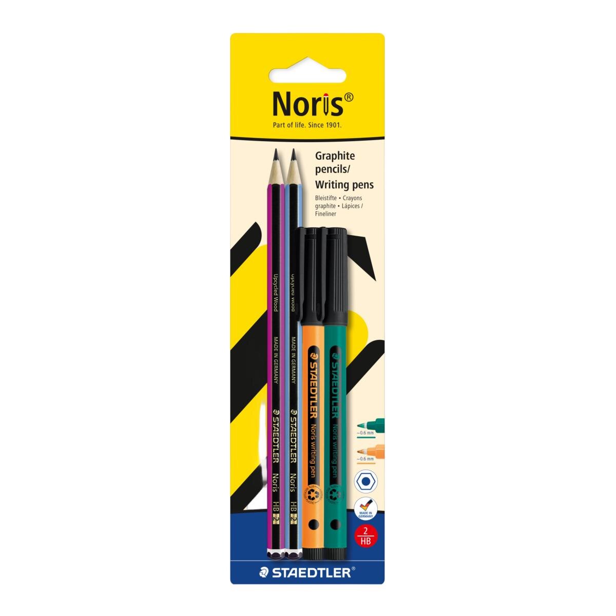 Imagem 0 de Blíster com 2 Lápis Noris 120 HB e 2 Noris Writing pen 307 - Azul/Violeta e Laranja/Verde