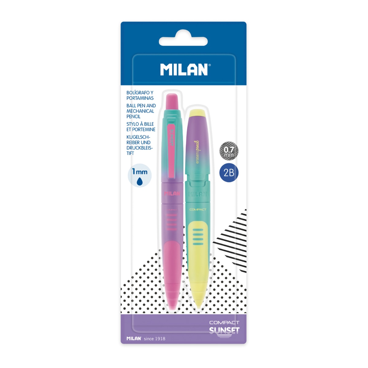 Imagem 0 de Blíster 1 bolígrafo tinta azul + 1 portaminas COMPACT Sunset