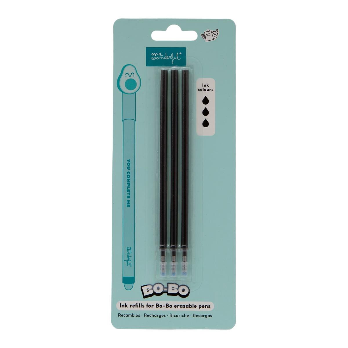 Conjunto Mr Wonderful com 3 recargas de tinta para canetas apagáveis BoBo  Preto 3