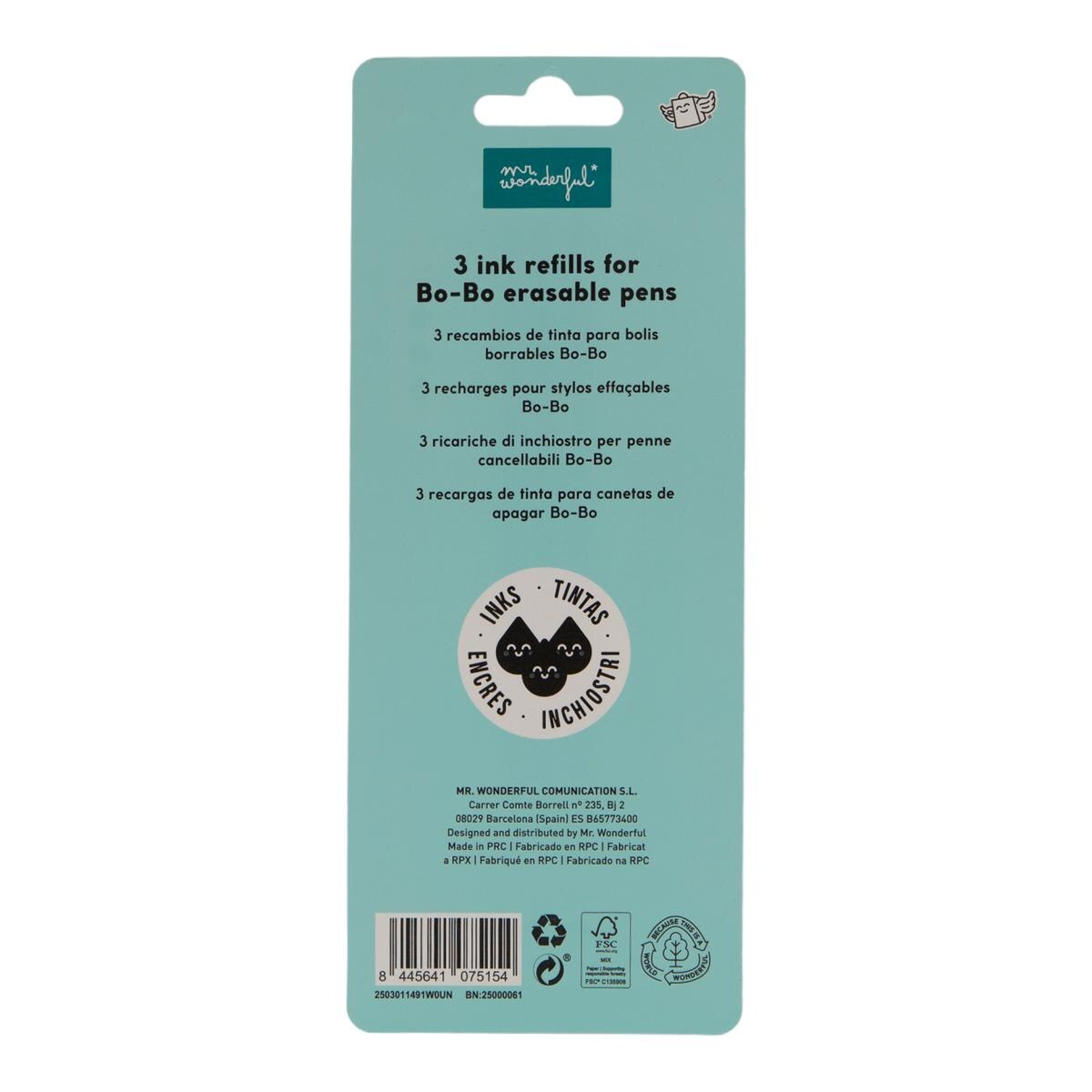 Conjunto Mr Wonderful com 3 recargas de tinta para canetas apagáveis BoBo  Preto 4