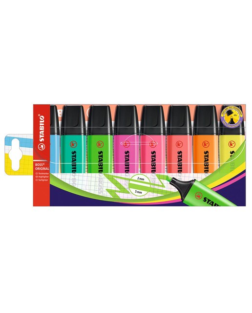 Estojo com 8 Marcadores Fluorescentes BOSS ORIGINAL - Multicolor Multicolor-1