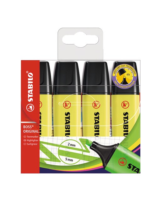 Estojo com 4 Marcadores Fluorescentes BOSS ORIGINAL - Amarelo Amarelo-1