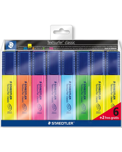 8 Marcadores Fluorescentes Textsurfer Classic 364 Staedtler Várias Cores 1