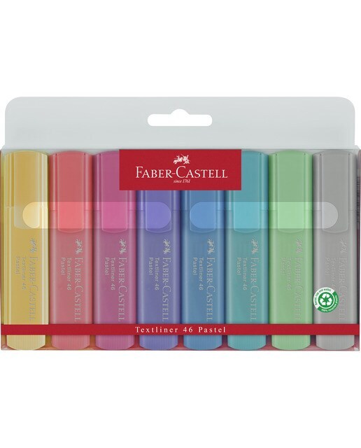 Pack 8 Rotuladores Fluorescentes Punta Biselada Faber Castell Multicolor Pastel