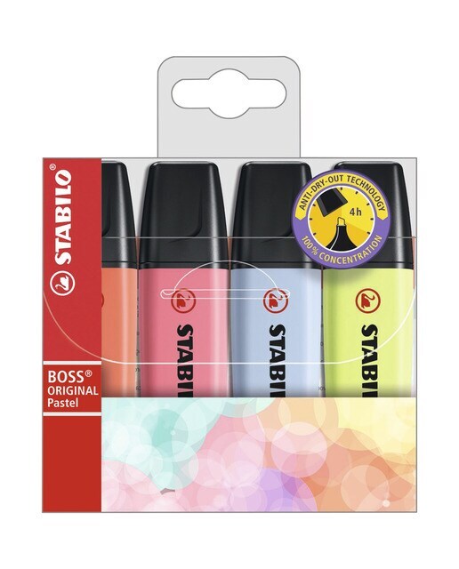 Pack de 4 Marcadores BOSS ORIGINAL Pastel STABILO Multicolor