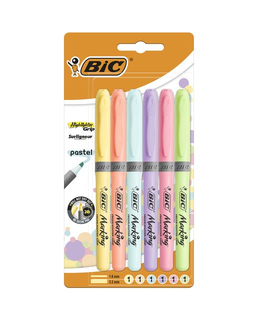 Imagem 0 de Pack de 6 marcadores fluorescentes Highlighter Grip pastel