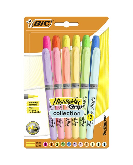Pack de 12 Marcadores Fluorescentes Highlighter Grip BIC Multicolor-1