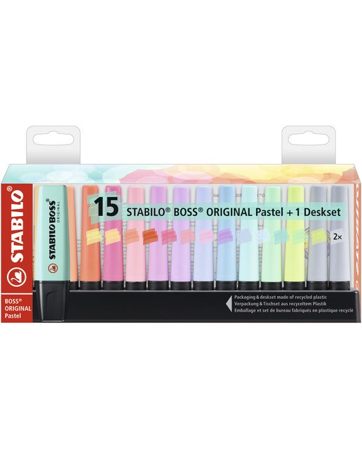Imagem 0 de Conjunto de Secretária de 15 Marcadores BOSS ORIGINAL Pastel - Multicolor
