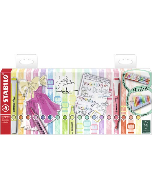 Conjunto de Secretária com 18 Canetas de Feltro Swing Cool Pastel - Multicolor Multicolor-1