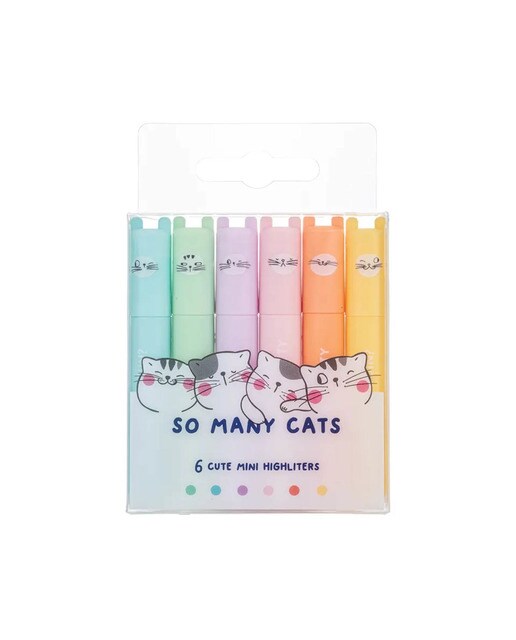 Blíster 6 subrayadores pastel "So Many Cats" M&G 1