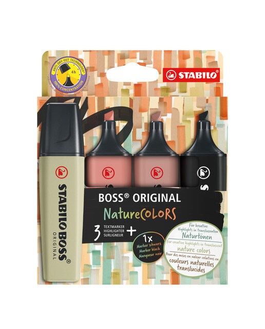 Estojo com 4 Marcadores Fluorescentes BOSS ORIGINAL NatureCOLORS Multicolor-1