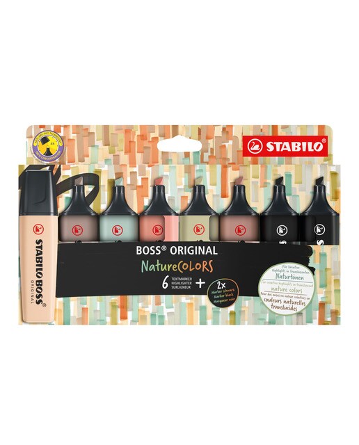 Estojo com 8 Marcadores Fluorescentes BOSS ORIGINAL NatureCOLORS Multicolor-1