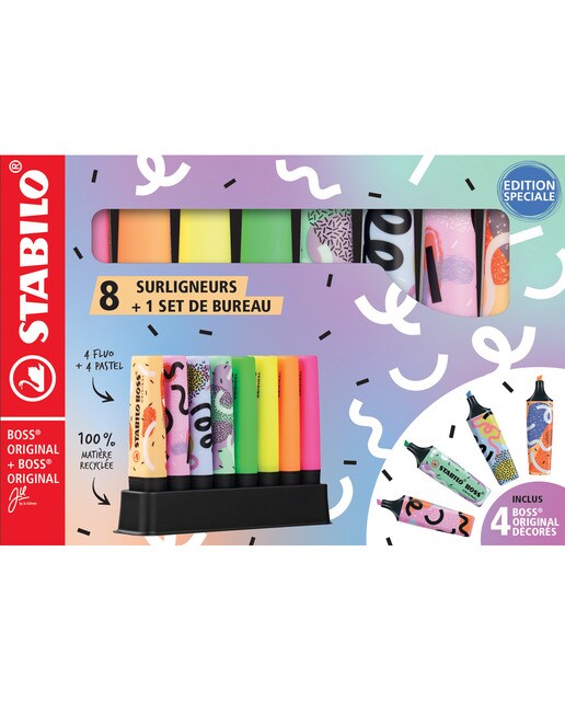 Conjunto de Escritório de 8 Marcadores Fluorescentes BOSS Ju Schnee - Multicolor Multicolor-2