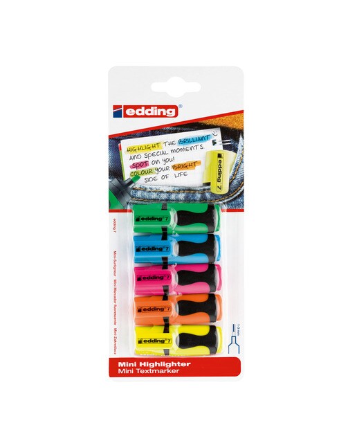 Imagem 0 de Blister com 5 mini canetas fluorescentes, ideais paraa mala Edding em cores clássicas.