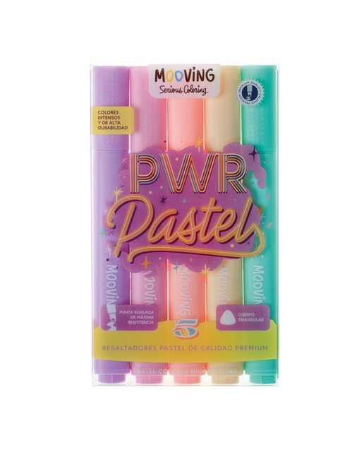 5 marcadores de texto em tons pastel Mooving Transparente-1