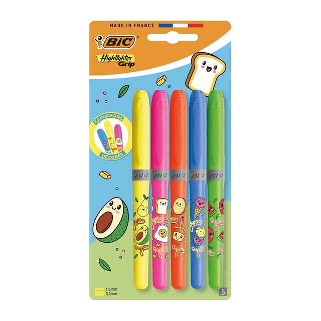 Imagen 0 de Marcadores Fluorescentes Highlighter Grip Kawai BIC 5 unidades