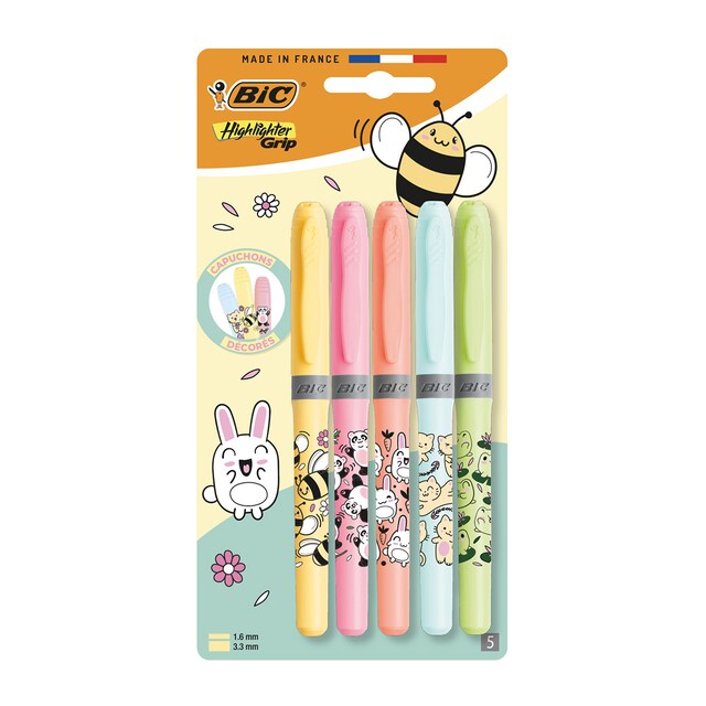 Imagen 0 de Marcadores Fluorescentes Highlighter Grip Kawai Pastel BIC 5 unidades