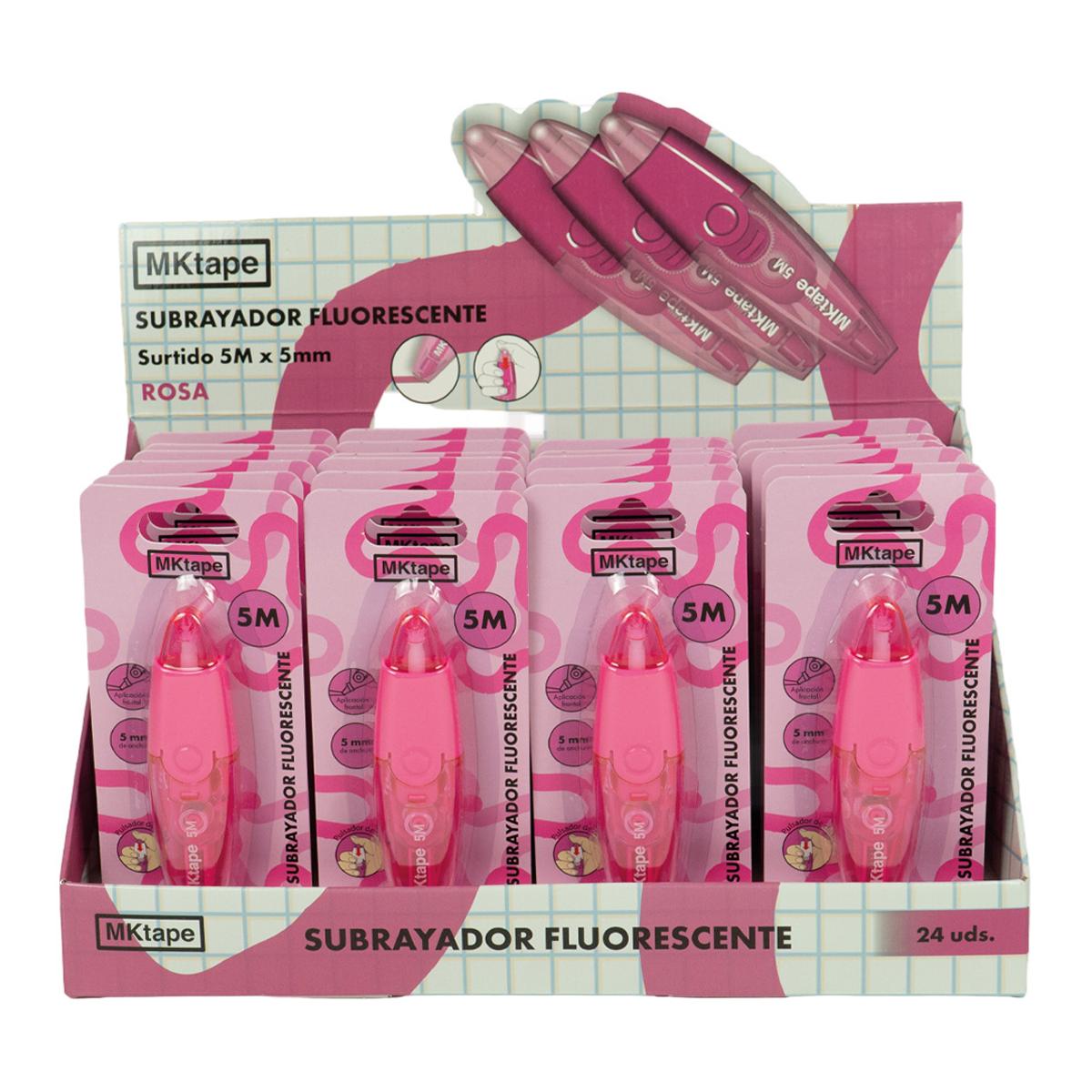 Subrayador Fluoescente en Cinta 5 mts. Rosa Mktape Rosa-2