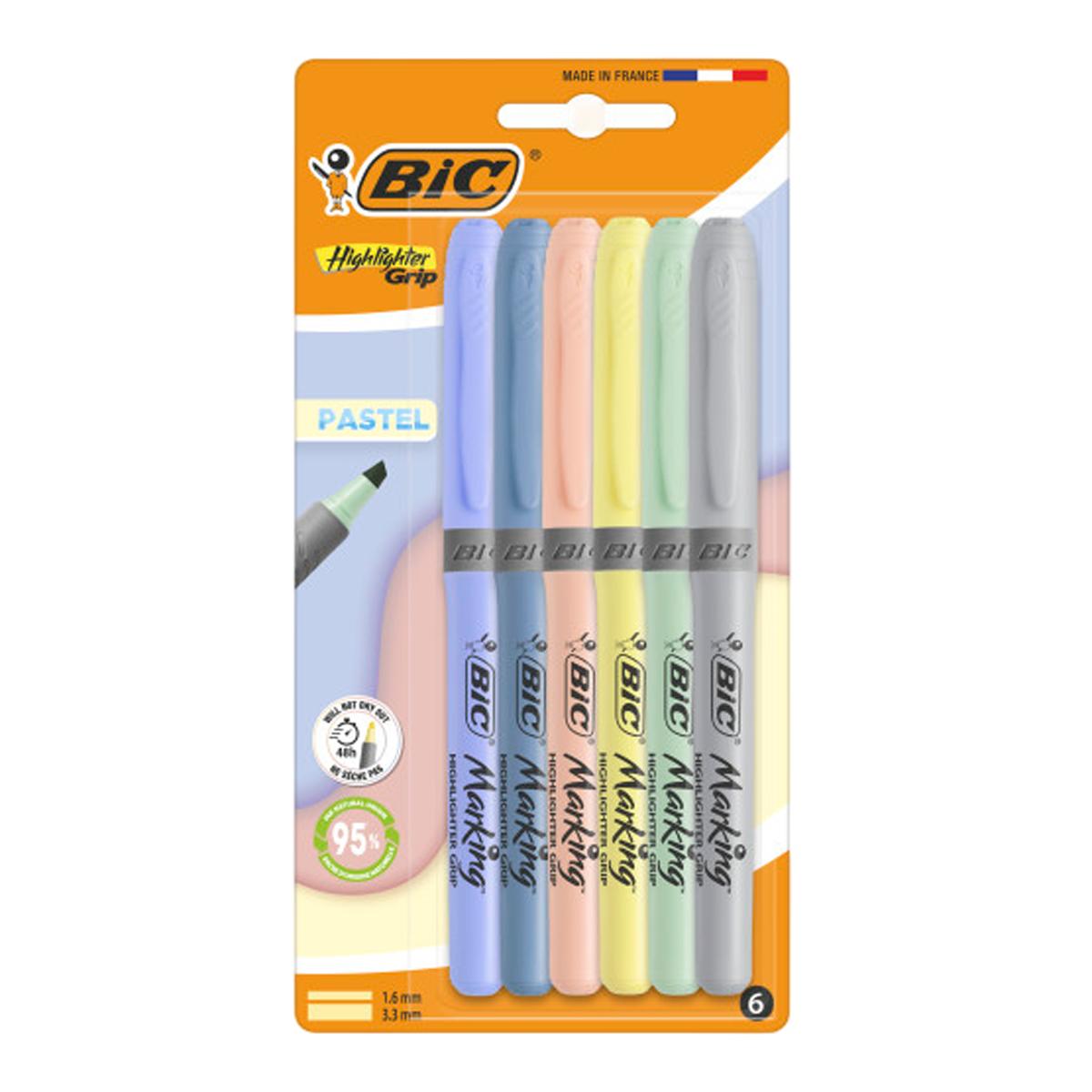 Imagen 0 de Pack de 6  Marcadores Fluorescente Brightliner Grip Pastel BIC