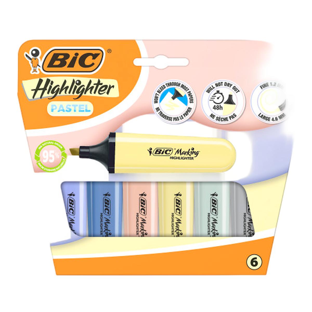 Imagen 0 de Pack de 6  Marcadores Fluorescente Flat Pastel BIC