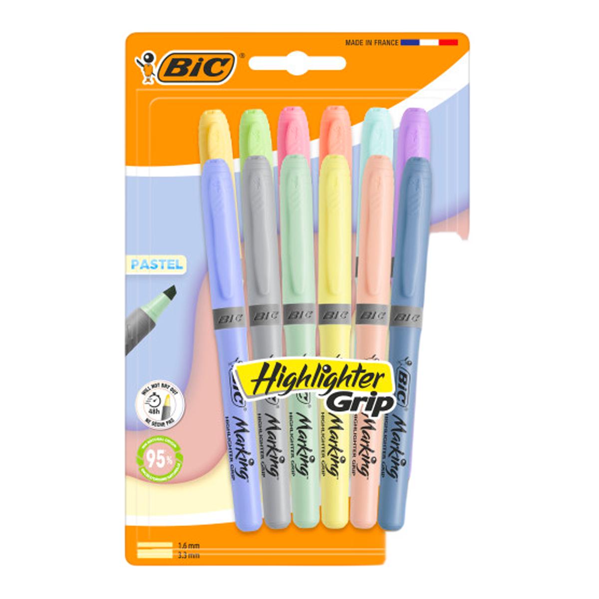 Imagen 0 de Pack de 12  Marcadores Fluorescente Brightliner Grip Pastel BIC