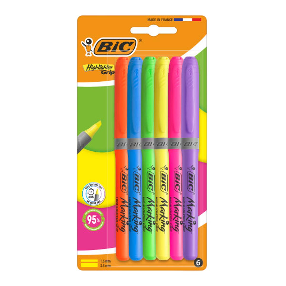 Imagen 0 de Pack de 6  Marcadores Fluorescente Brightliner Grip Neon BIC