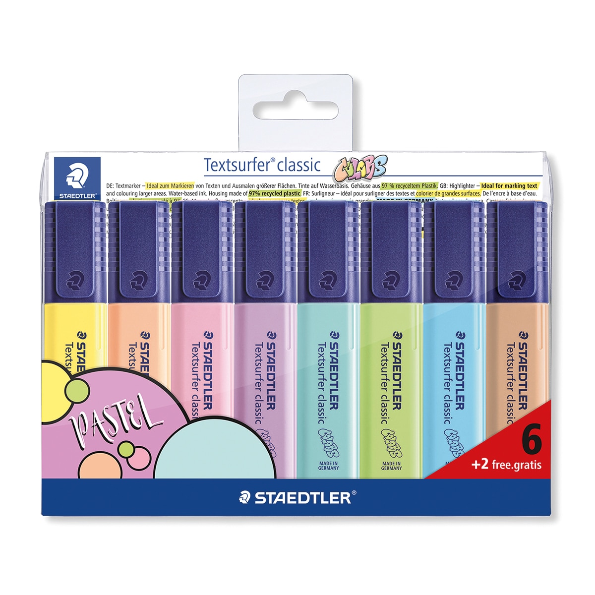 Imagem 0 de Estojo de Plástico com 6 Marcadores Fluorescentes + OFERTA 2 Marcadores Cores Sortidas Pastel e Vintage