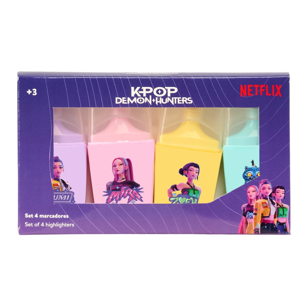 Imagem 0 de Conjunto 4 Marcadores Fluorescentes K-Pop Demon Hunters - Fucsia, Azul, Celeste, Rosa