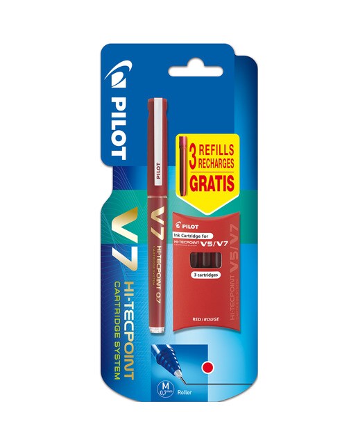 Blister V-7 Refillable +3 Recargas grátis vermelho Pilot 1
