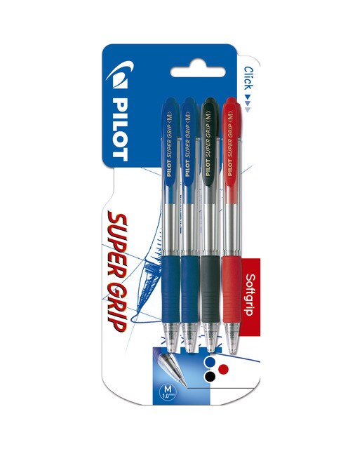 Pack de 4 Canetas esferográficas de Tinta Gel Retrácteis Super Grip Pilot 1