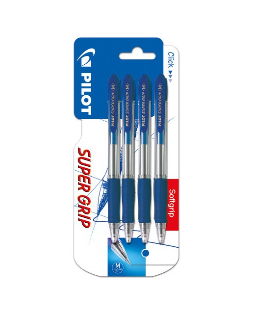 Blister de 4 Canetas Esferográficas Retrácteis Tinta Base de Óleo Super Grip - Azul Azul-1