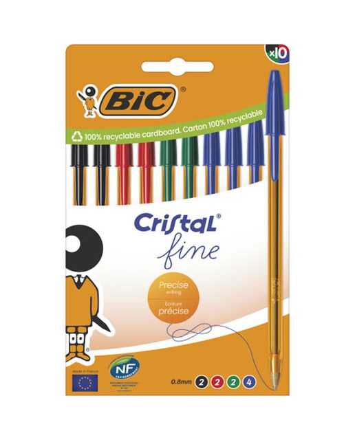 Imagem 0 de Canetas Esferográficas Cristal Fine Ponta Fina Pack de 10 - Multicolor