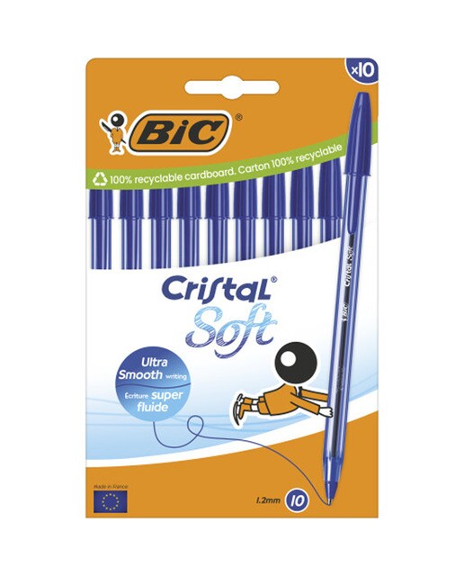 Imagen 0 de Pack de 10 Bolígrafos  Cristal Soft Punta Media y Escritrua BIC Suave Azul