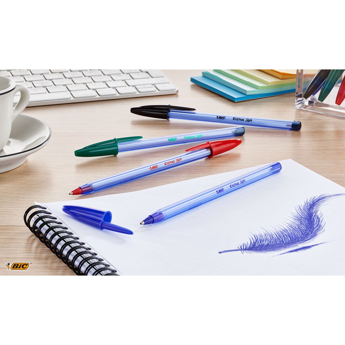 Pack de 10 Bolígrafos Cristal Soft Punta Media y Escritrua BIC Suave Azul Azul-5