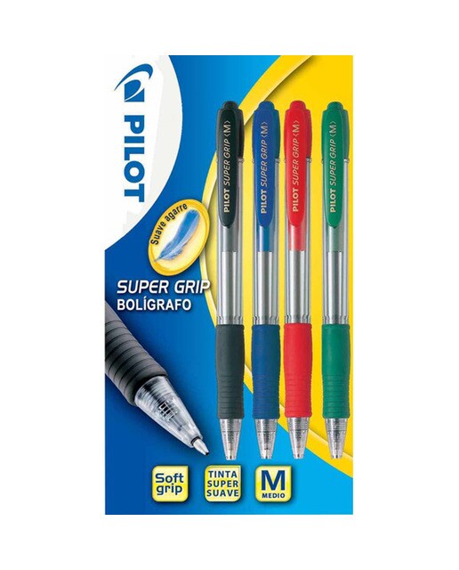 Imagem 0 de Blister de 4 canetas esferográficas retrácteis Super Grip Toque suave Pilot
