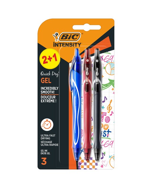 Imagen 0 de Pack de 2+1  Bolígrafos Gel  Gelocity Quick Dry Punta Media BIC