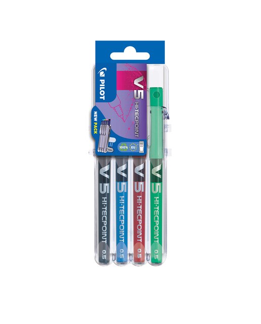 Conjunto de 4 Canetas Rollerball de Tinta Líquida de Ponta de Agulha V-5 - Multicolor Multicolor-1